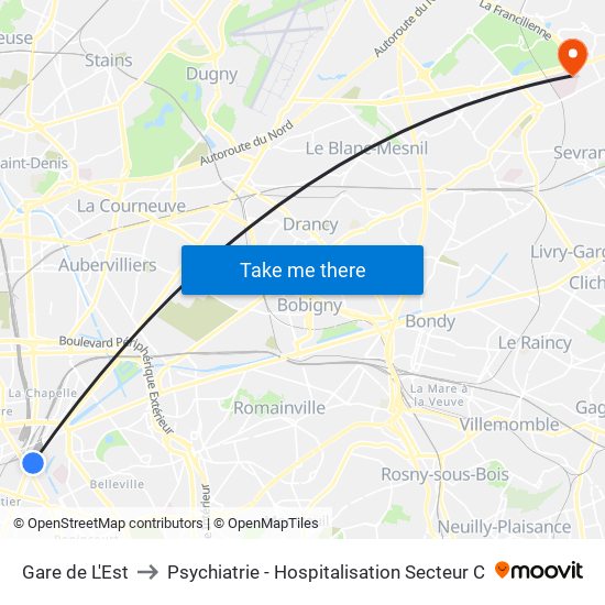 Gare de L'Est to Psychiatrie - Hospitalisation Secteur C map