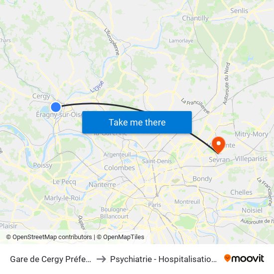 Gare de Cergy Préfecture (C) to Psychiatrie - Hospitalisation Secteur C map