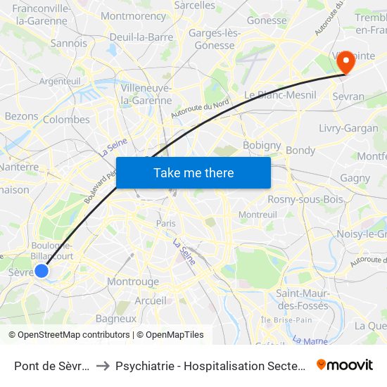 Pont de Sèvres to Psychiatrie - Hospitalisation Secteur C map