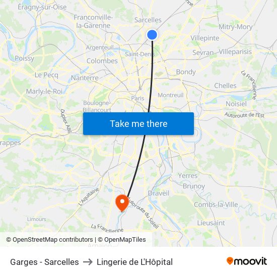 Garges - Sarcelles to Lingerie de L'Hôpital map