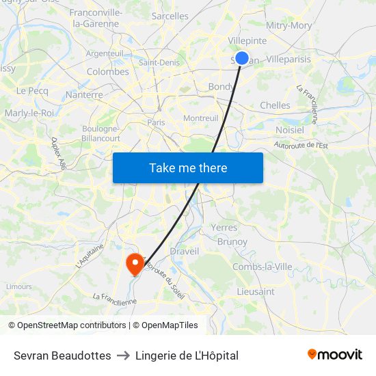 Sevran Beaudottes to Lingerie de L'Hôpital map