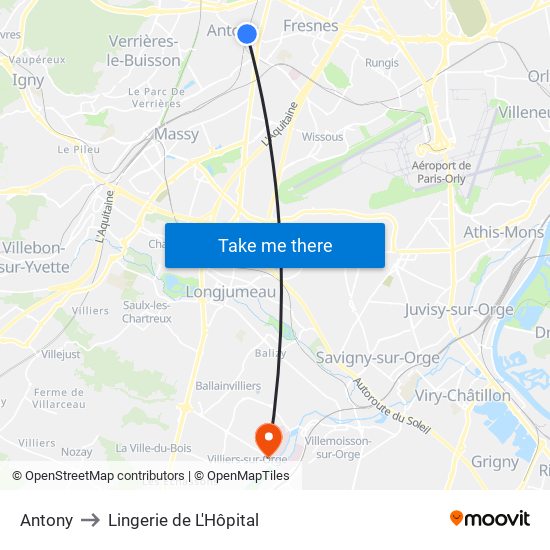 Antony to Lingerie de L'Hôpital map