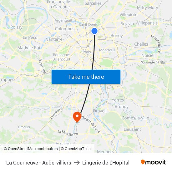 La Courneuve - Aubervilliers to Lingerie de L'Hôpital map