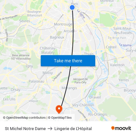 St Michel Notre Dame to Lingerie de L'Hôpital map