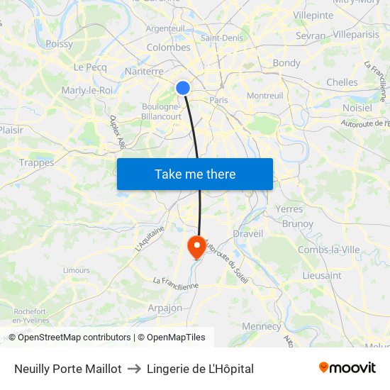 Neuilly Porte Maillot to Lingerie de L'Hôpital map