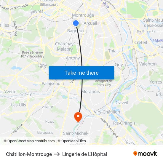 Châtillon-Montrouge to Lingerie de L'Hôpital map