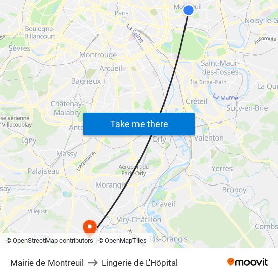 Mairie de Montreuil to Lingerie de L'Hôpital map