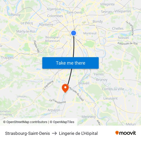 Strasbourg-Saint-Denis to Lingerie de L'Hôpital map