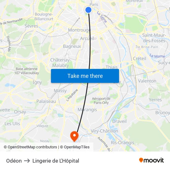 Odéon to Lingerie de L'Hôpital map