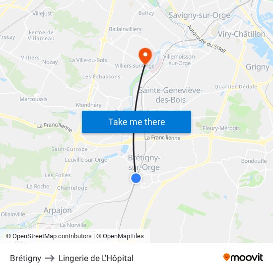 Brétigny to Lingerie de L'Hôpital map