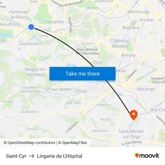 Saint-Cyr to Lingerie de L'Hôpital map