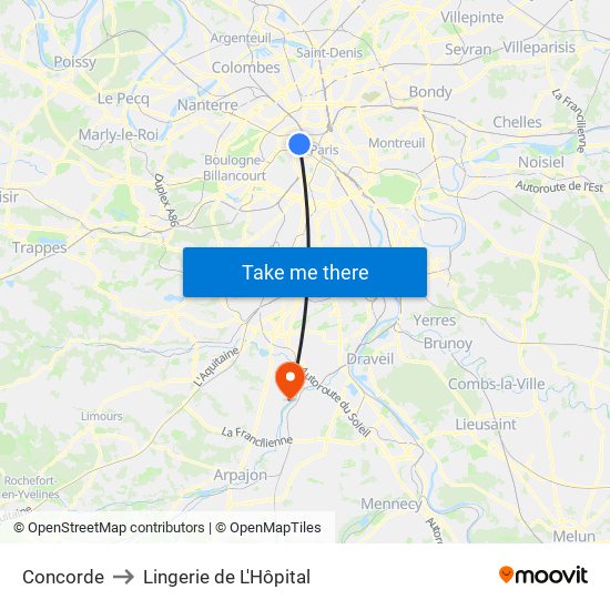 Concorde to Lingerie de L'Hôpital map