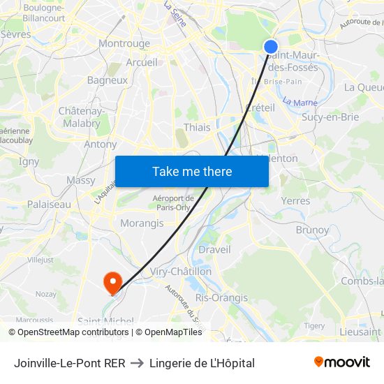 Joinville-Le-Pont RER to Lingerie de L'Hôpital map