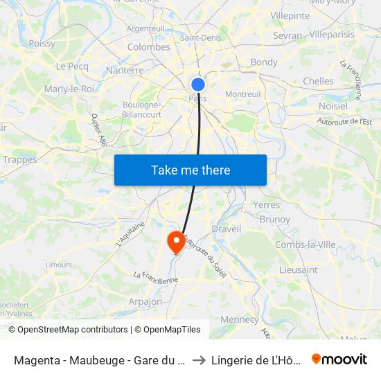 Magenta - Maubeuge - Gare du Nord to Lingerie de L'Hôpital map
