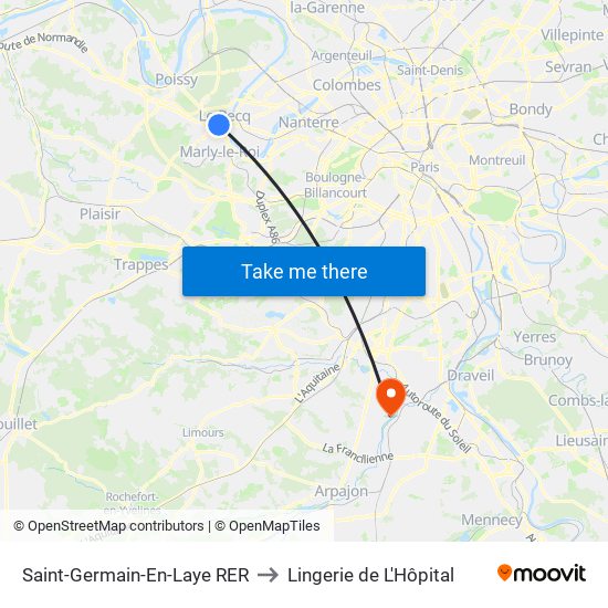 Saint-Germain-En-Laye RER to Lingerie de L'Hôpital map