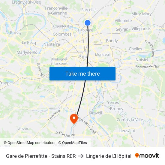 Gare de Pierrefitte - Stains RER to Lingerie de L'Hôpital map