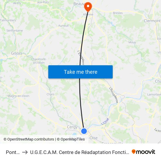 Pontoise to U.G.E.C.A.M. Centre de Réadaptation Fonctionnelle Saint-Lazare map