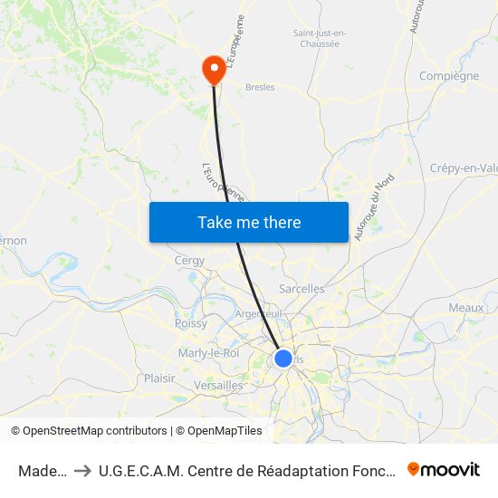 Madeleine to U.G.E.C.A.M. Centre de Réadaptation Fonctionnelle Saint-Lazare map