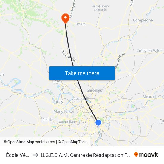 École Vétérinaire to U.G.E.C.A.M. Centre de Réadaptation Fonctionnelle Saint-Lazare map