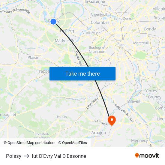 Poissy to Iut D'Evry Val D'Essonne map