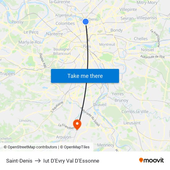 Saint-Denis to Iut D'Evry Val D'Essonne map