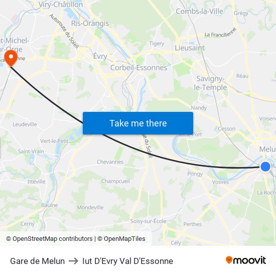 Gare de Melun to Iut D'Evry Val D'Essonne map