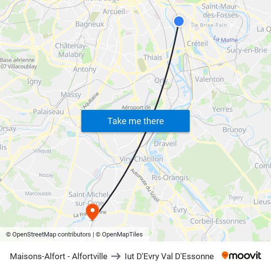 Maisons-Alfort - Alfortville to Iut D'Evry Val D'Essonne map