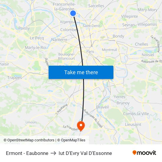 Ermont - Eaubonne to Iut D'Evry Val D'Essonne map