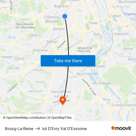 Bourg-La-Reine to Iut D'Evry Val D'Essonne map