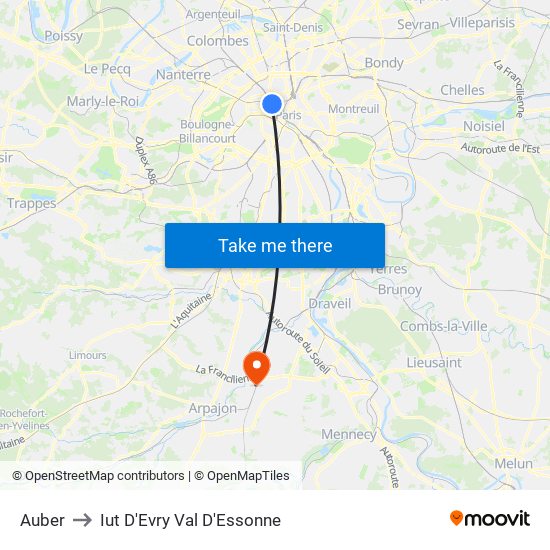 Auber to Iut D'Evry Val D'Essonne map
