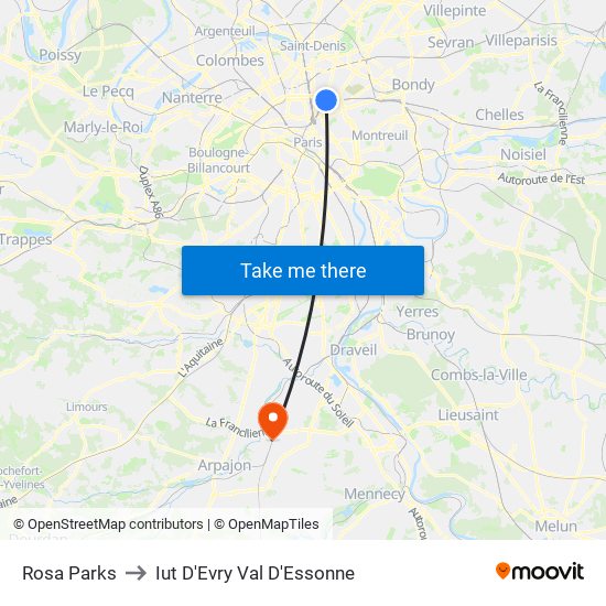 Rosa Parks to Iut D'Evry Val D'Essonne map