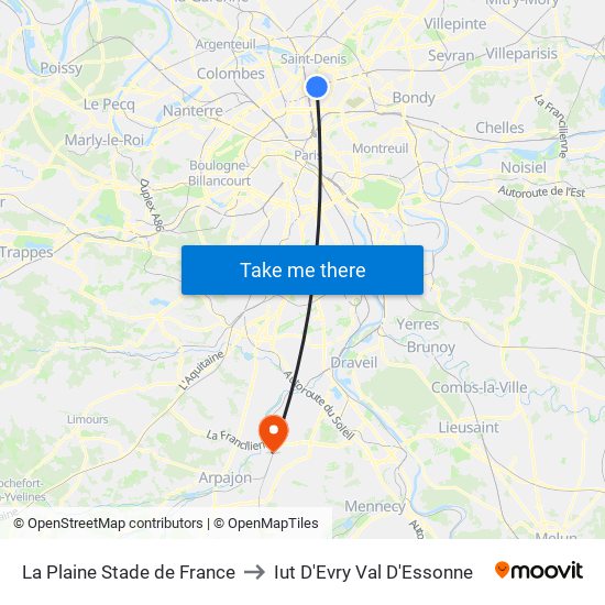 La Plaine Stade de France to Iut D'Evry Val D'Essonne map