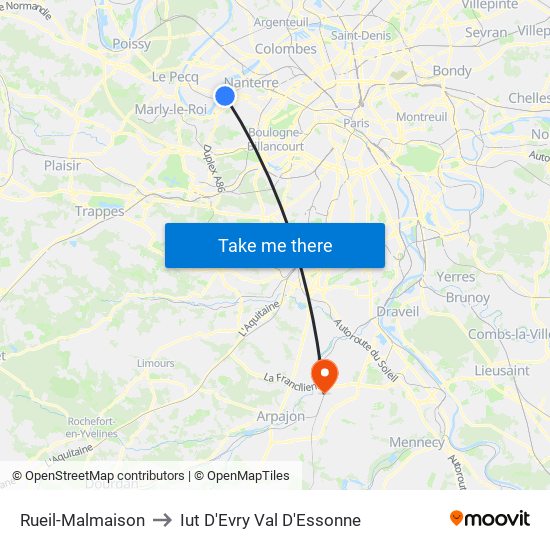 Rueil-Malmaison to Iut D'Evry Val D'Essonne map