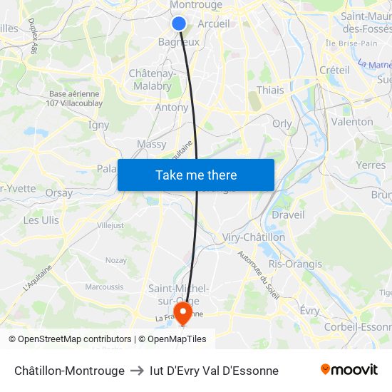 Châtillon-Montrouge to Iut D'Evry Val D'Essonne map