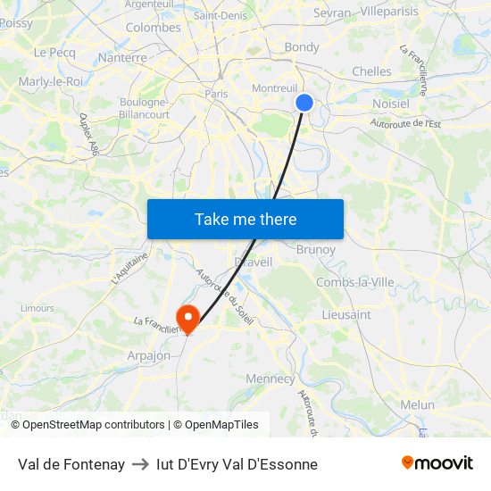 Val de Fontenay to Iut D'Evry Val D'Essonne map