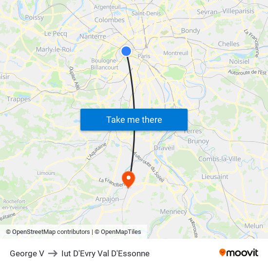 George V to Iut D'Evry Val D'Essonne map