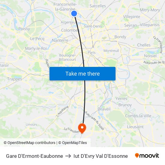 Gare D'Ermont-Eaubonne to Iut D'Evry Val D'Essonne map