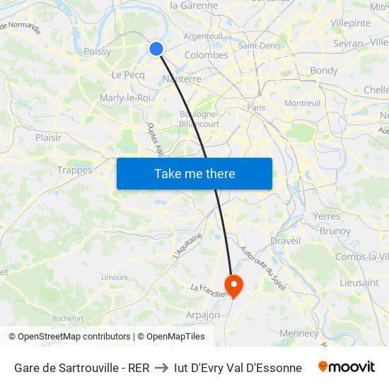 Gare de Sartrouville - RER to Iut D'Evry Val D'Essonne map