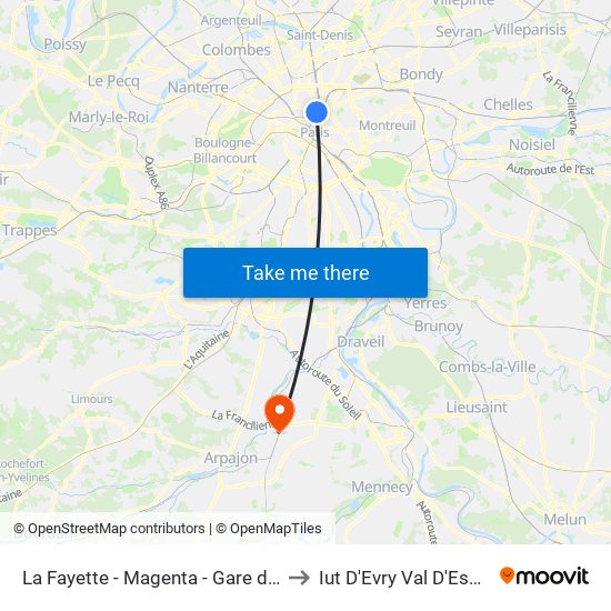 La Fayette - Magenta - Gare du Nord to Iut D'Evry Val D'Essonne map