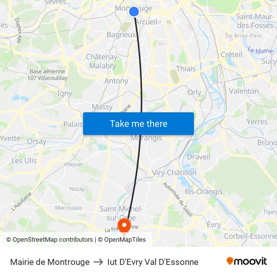 Mairie de Montrouge to Iut D'Evry Val D'Essonne map