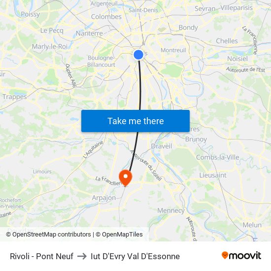 Rivoli - Pont Neuf to Iut D'Evry Val D'Essonne map