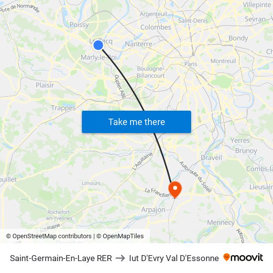 Saint-Germain-En-Laye RER to Iut D'Evry Val D'Essonne map
