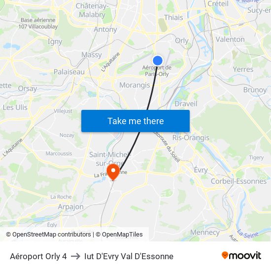 Aéroport Orly 4 to Iut D'Evry Val D'Essonne map