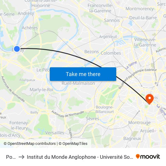 Poissy to Institut du Monde Anglophone - Université Sorbonne Nouvelle (Paris 3) map