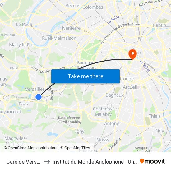 Gare de Versailles - Chantiers to Institut du Monde Anglophone - Université Sorbonne Nouvelle (Paris 3) map
