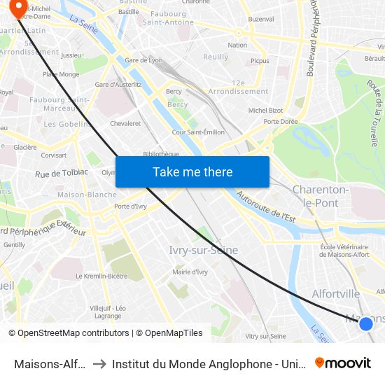 Maisons-Alfort - Alfortville to Institut du Monde Anglophone - Université Sorbonne Nouvelle (Paris 3) map