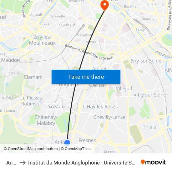 Antony to Institut du Monde Anglophone - Université Sorbonne Nouvelle (Paris 3) map