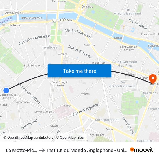 La Motte-Picquet - Grenelle to Institut du Monde Anglophone - Université Sorbonne Nouvelle (Paris 3) map