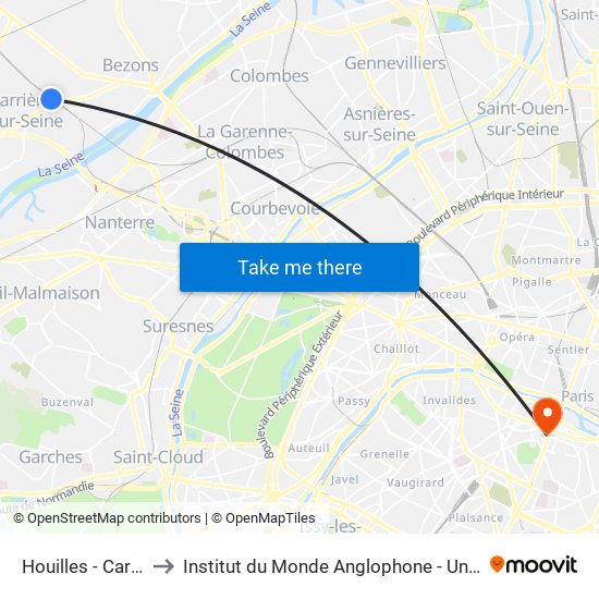 Houilles - Carrières-Sur-Seine to Institut du Monde Anglophone - Université Sorbonne Nouvelle (Paris 3) map