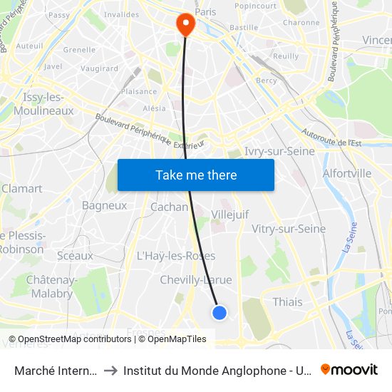Marché International de Rungis to Institut du Monde Anglophone - Université Sorbonne Nouvelle (Paris 3) map